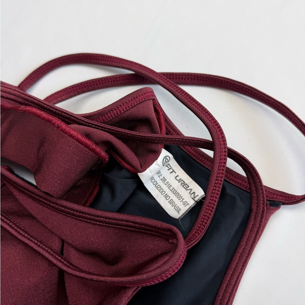 Matching Activewear Set Burgundy Black Sports Bra Biker Shorts Workout Set - Picture 9 of 13